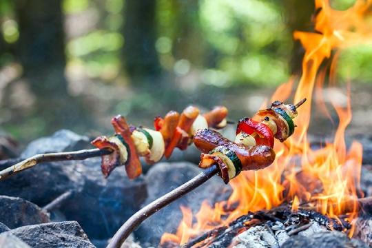 picture of food cooking over campfire