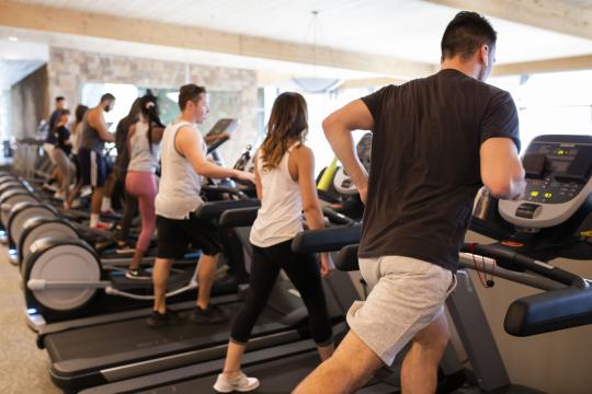 a group of students running on treadmills