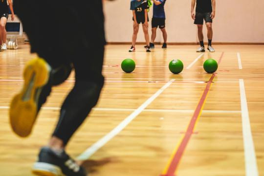 students playing dodgeball